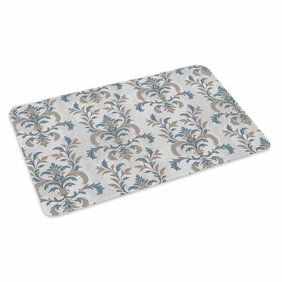 Blue Tan Flower Doormat Outdoor Entrance 24"x36", Abstract Vintage Ethnic Tribal Boho Absorb Moisture Dirt Door Mats, Non-Slip Rubber Backing Floor Mats Indoor, Low-Profile Front Door Rugs