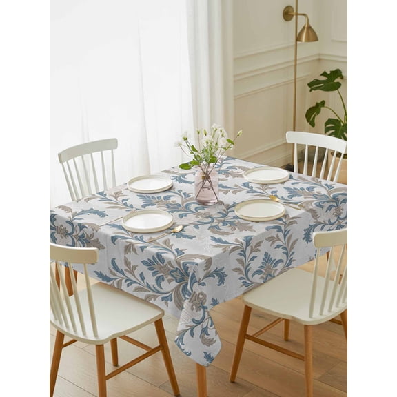 Blue Tan Flower Tablecloth Rectangle Table Cloth 52x70, Waterproof Tablecloth Outdoor Table Cloth, Abstract Vintage Ethnic Tribal Boho Washable Table Cover for Kitchen Dinning Party