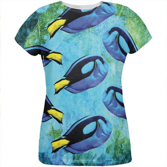 Blue Tang Fish Tropical Splatter All Over Womens T Shirt Multi LG