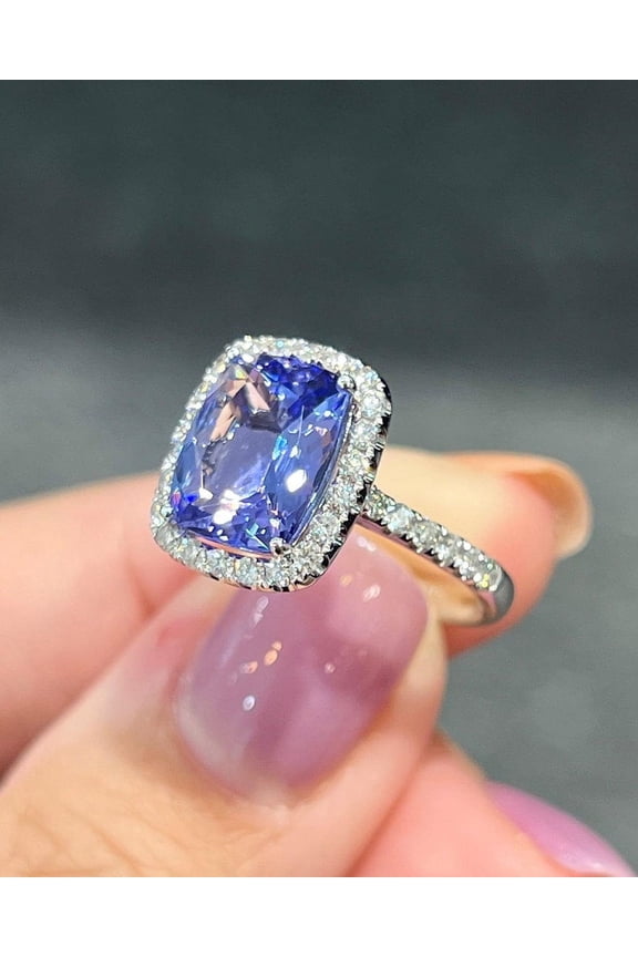 Blue Tanzanite Engagement Ring, Vintage Tanzanite Ring, Antique Tanzanite Halo Ring, Tanzanite Ring Women,Estate Tanzanite Promise Ring