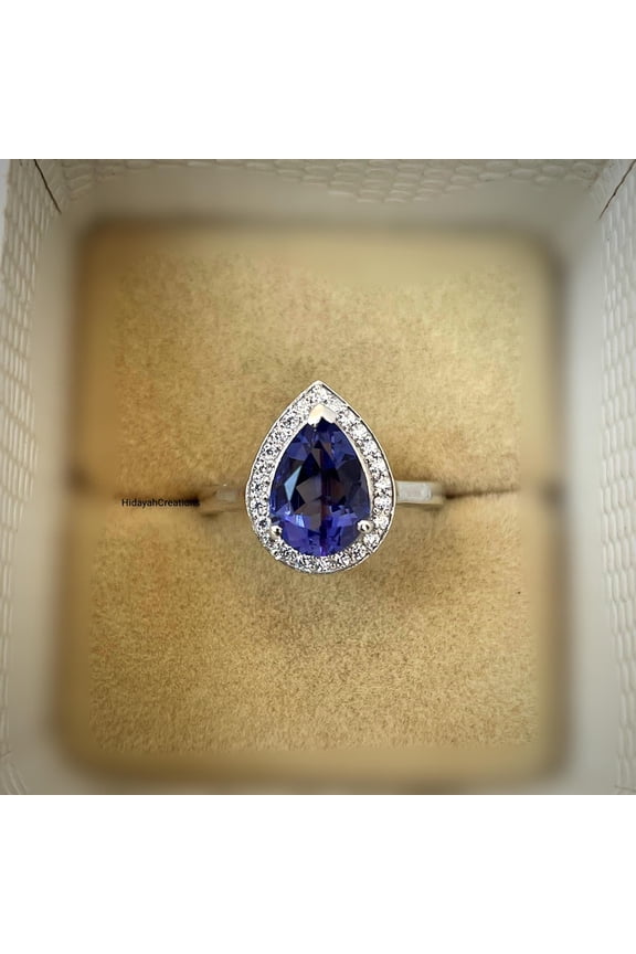 Blue Tanzanite Engagement Ring, Vintage Tanzanite Ring, Antique Tanzanite Halo Ring, Tanzanite Ring Women,Estate Tanzanite Promise Ring