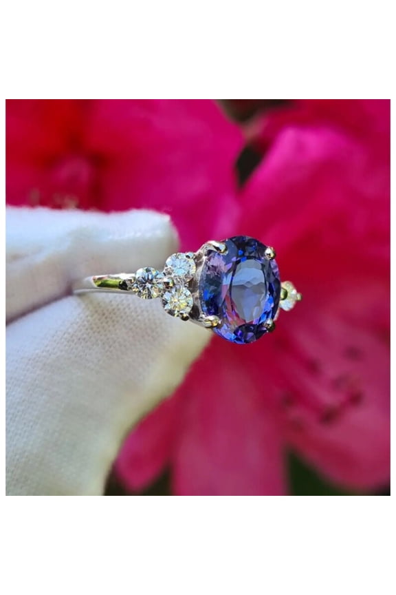 Blue Tanzanite Engagement Ring, Vintage Tanzanite Ring, Antique Tanzanite Halo Ring, Tanzanite Ring Women,Estate Tanzanite Promise Ring
