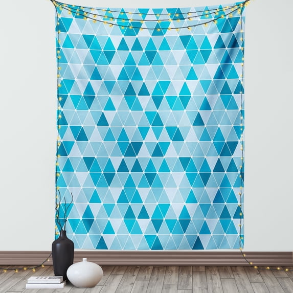 Blue Tapestry, Geometric Pattern with Triangles in Oceanic Winter Colors Abstract Mosaic, Wall Hanging for Bedroom Living Room Dorm Decor, 60W X 80L Inches, Blue Sky Blue Pale Blue, by Ambesonne