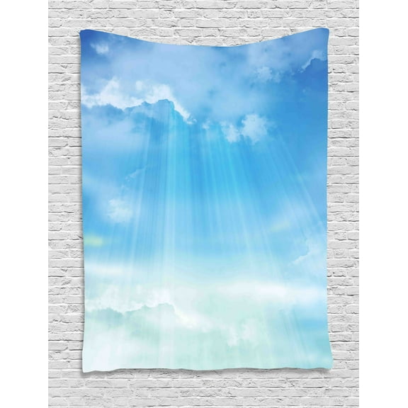 Blue Tapestry, Open Blue Skies with Fluffy Clouds Life Meaning Awaken Meditation, Wall Hanging for Bedroom Living Room Dorm Decor, 40W X 60L Inches, Blue Pale Blue and Sky Blue, by Ambesonne