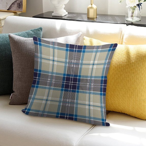 Blue Tartan Plaid Soft Plush Throw Pillow Covers 18"x18" Decorative Cushion Cases with Hidden Zipper for Sofa Couch Bed Living Room, Pillow Cover Only Made in USA