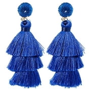 RAVE ENVY Blue Tassel Earrings for Women | Colorful Layered Tassle 3 Tier Bohemian Earrings | Dangle Drop Earrings for Women Gifts
