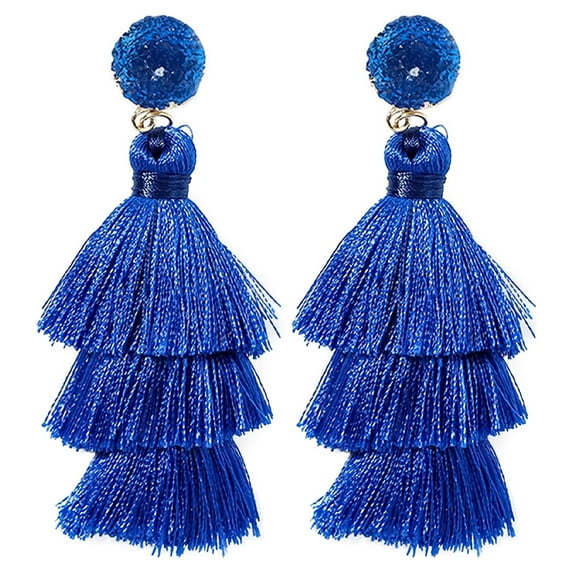 Blue Tassel Earrings for Women | Colorful Layered Tassle 3 Tier Bohemian Earrings | Dangle Drop Earrings for Women Gifts