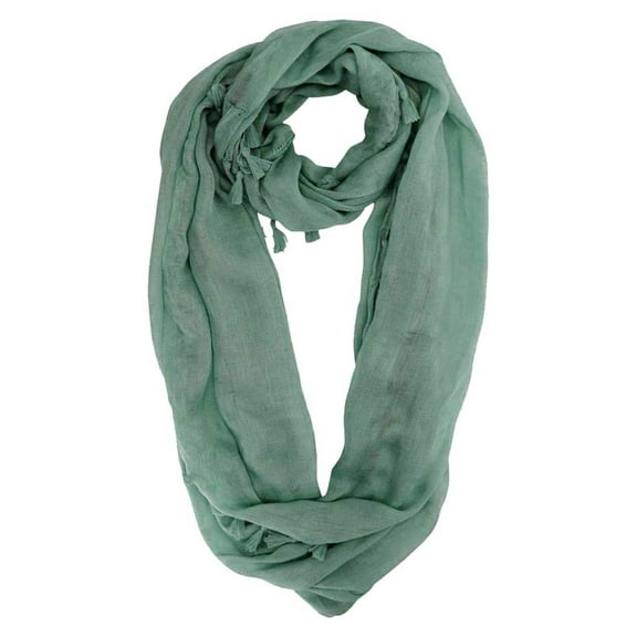 Blue Tassel Trim Light Infinity Scarf
