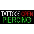 thumbnail image 1 of Blue Tattoo Piercing Open LED Neon Sign 13" Tall x 32" Wide - inches Black Square Cut Acrylic Backing, with Dimmer - Premium built indoor Sign for Storefront, Store interior., 1 of 7