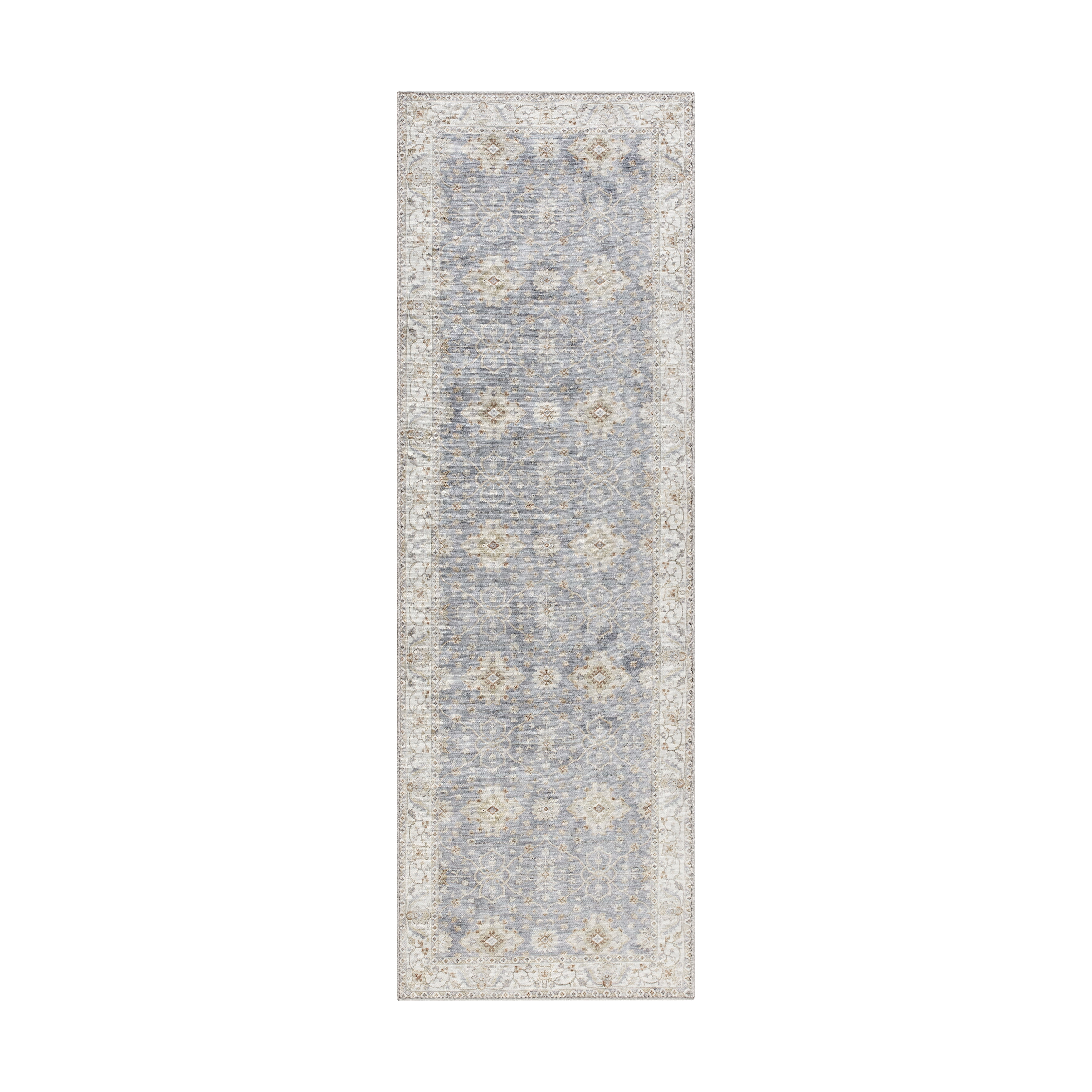 Blue/Taupe Medallion Washable Skid-Resistant Area Rug, 1'8" x 5'
