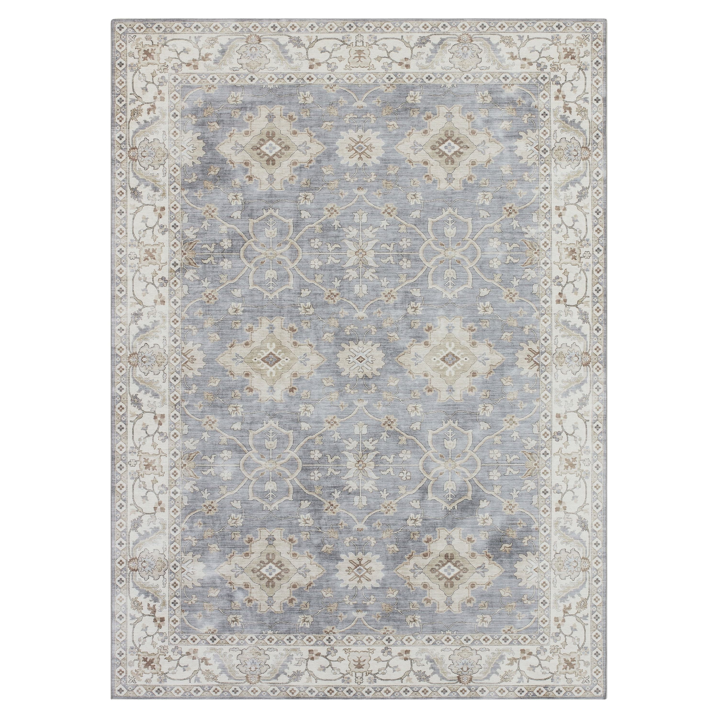 Blue/Taupe Medallion Washable Skid-Resistant Area Rug, 2' 7.5" x 4' 2"