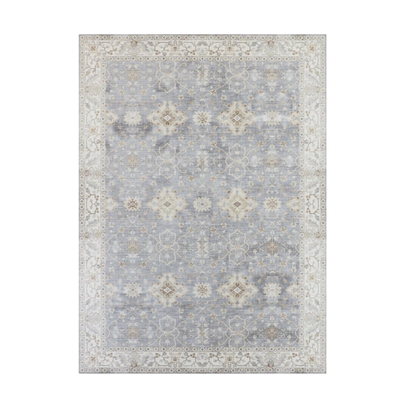 Blue/Taupe Medallion Washable Skid-Resistant Area Rug, 8' x 11'