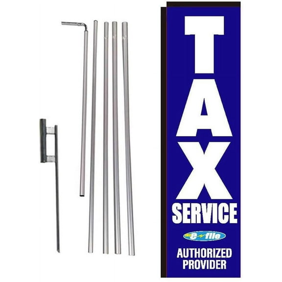 Blue Tax Service E-File Authorized Provider Rectangle Feather Banner Flag Sign with Pole Kit and Ground Spike for Outdoor Advertising