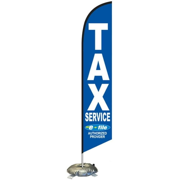 Blue Tax Service E-File Fast Refund Feather Flag Kit with Cross-Base and Weight-Donut, Outdoor Advertising Banner Swooper Flag