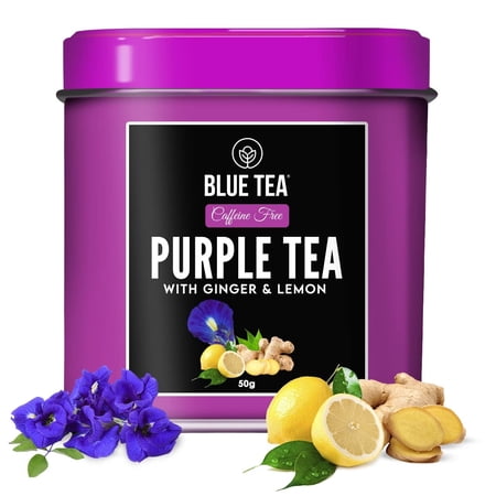 Blue Tea - Butterfly Pea Flower, Lemon, Ginger Caffeine Free Herbal Purple Tea For Weight Loss (50G - 50 Cups)