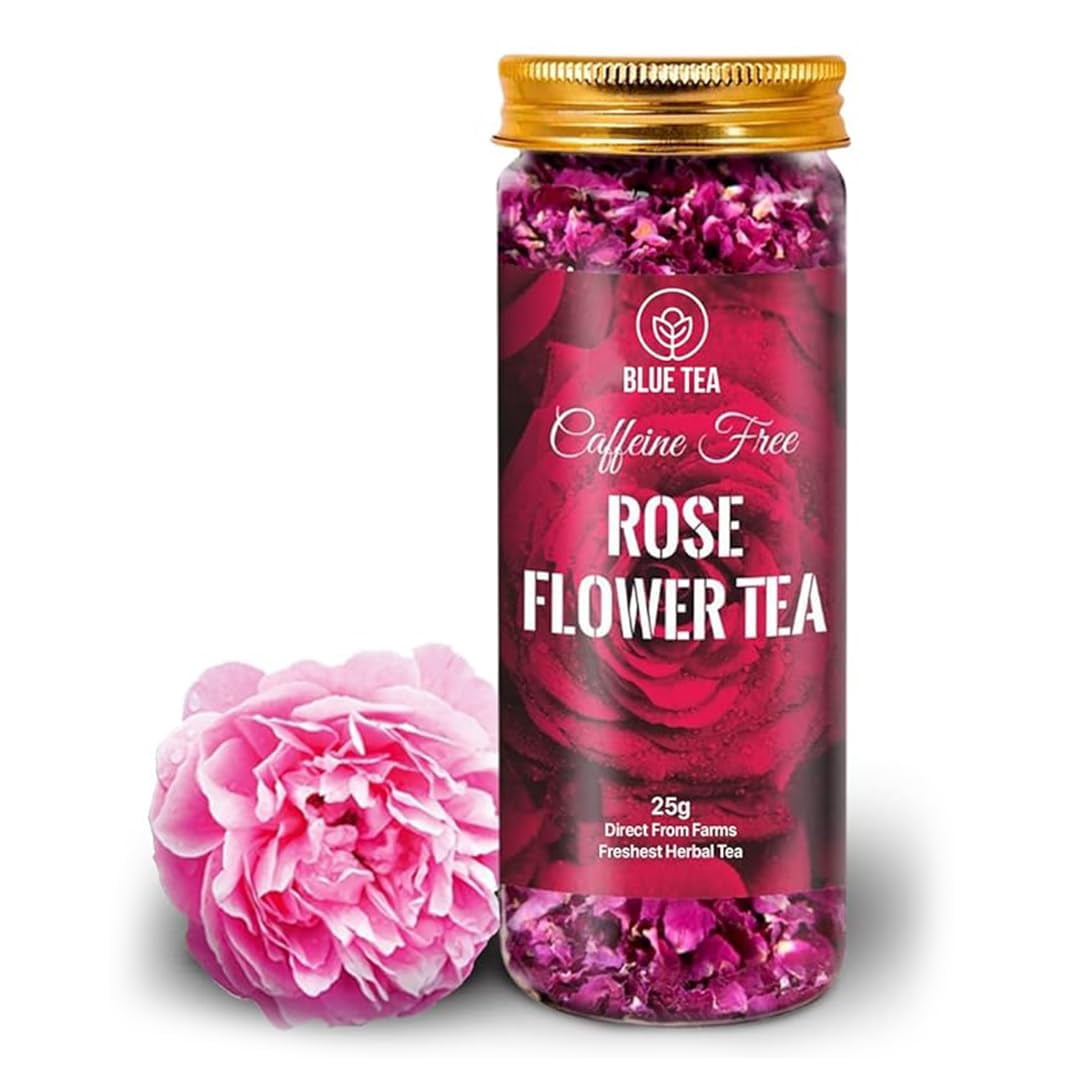 Blue Tea Caffeine Free Rose Flower Herbal Tea - 25gm Pet Jar, 0.8 Ounce ...