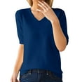 thumbnail image 1 of Blue Teacher Shirt, Elbow-Length Beach Tshirt, Cotton Womens Button Down Shirts, Women's Fashion Sweater V Neck Half Sleeve Loose Base T Shirt Top, 1 of 9