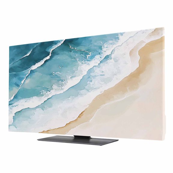Blue Teal Beach Coastal TV Cover for 24 Inch Screen,Stretch Fabric Dustproof TV Display Protector,Summer Nautical Seaside Ocean Elastic Slipcover Monitor Cover for Indoor Desktop Computer 20.9"x11.8"