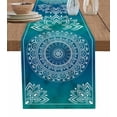 thumbnail image 1 of Blue Teal Boho Burlap Cotton Table Runner 18x72 Inches Long, Retro Rustic Ethnic Abstract Geometric Art Farmhouse Table Runners, Outdoor Dining Tablecloths Decor for Baby Shower/Party/Wedding, 1 of 6