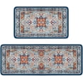 thumbnail image 1 of Blue Teal Boho Style Kitchen Rugs Sets,Kitchen Mats for Floor 2 Piece,Washable Kitchen Rugs Non Slip (17"x48"+17"x24"), 1 of 5
