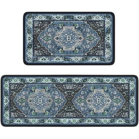 Blue Teal Boho Style Kitchen Rugs Sets,Kitchen Mats for Floor 2 Piece,Washable Kitchen Rugs Non Slip (17"x48"+17"x24")