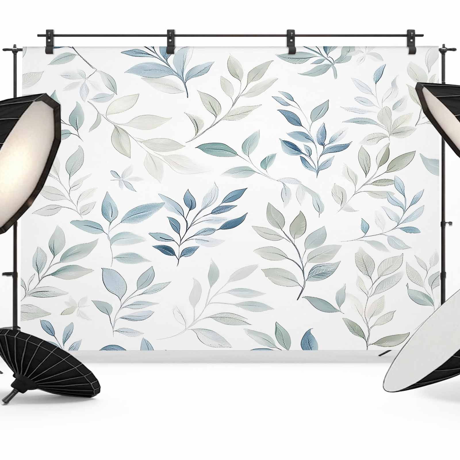 Botanical Backdrop Blue Teal Botanical Backdrop for Photography,Fabric Photo Background ...