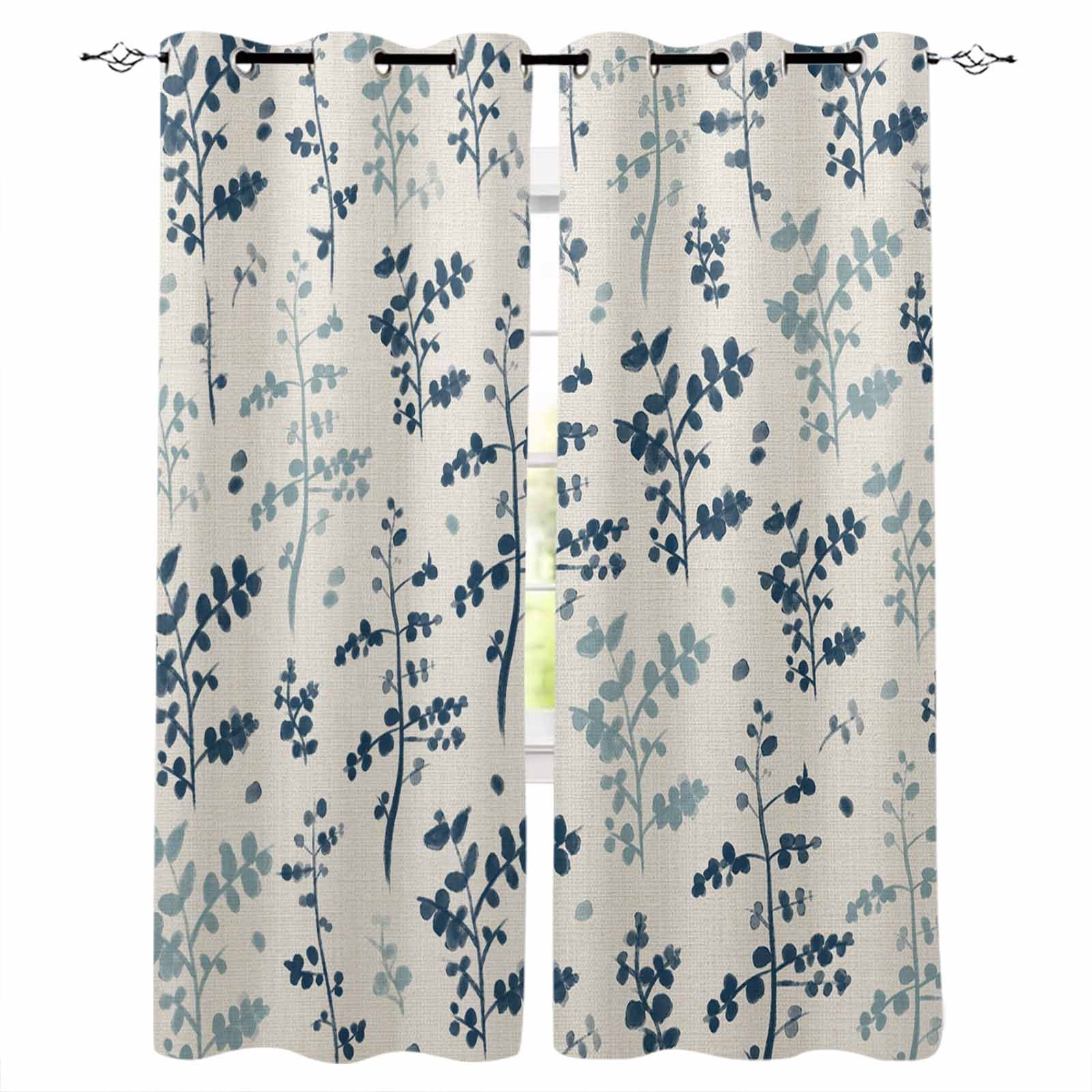 Blue Teal Botanical Black Out Curtains 72 Inch Long, Light Blocking ...