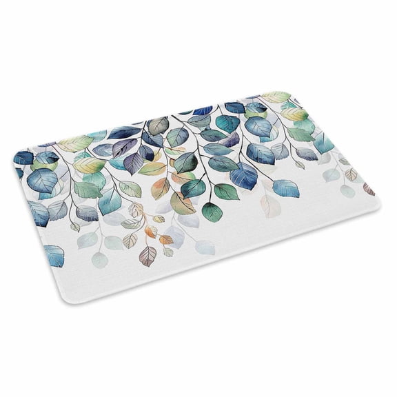 Blue Teal Botanical Doormat Outdoor Entrance 24"x36", Weeping Fall Eucalyptus Leaves Absorb Moisture Dirt Door Mats, Non-Slip Rubber Backing Floor Mats Indoor, Low-Profile Front Door Rugs