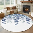 thumbnail image 1 of Blue Teal Botanical Round Area Rug 5 FT, Non Slip Bedroom Rugs, Eucalyptus Leaves Pastoral Floral Washable Soft Circular Carpet Non-Shedding Floor Mat for Kitchen Dining Room Foyer Balcony Dorm, 1 of 8