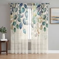thumbnail image 1 of Blue Teal Botanical Sheer Curtains 72 Inch Length 2 Panels Set, Weeping Fall Eucalyptus Leaves Rustic Window Treatment Rod Pocket Curtains Sheers Drapes for Bedroom/Living Room/Kitchen 52"x72"x2, 1 of 7