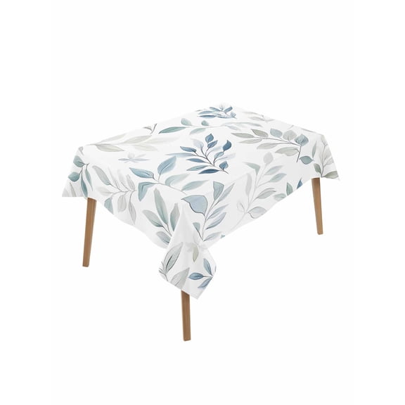 Blue Teal Botanical Table Cloth, Watercolor Spring Summer Leaves Waterproof Tablecloth for Rectangle Tables, Reusable Washable Fabric Table Cover for Restaurant Kitchen Dining Tables 52"x70"