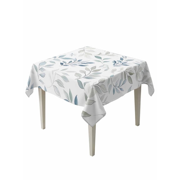 Blue Teal Botanical Table Cloth, Watercolor Spring Summer Leaves Waterproof Tablecloth for Square Tables, Reusable Washable Fabric Table Cover for Restaurant Kitchen Dining Tables 54"x54"