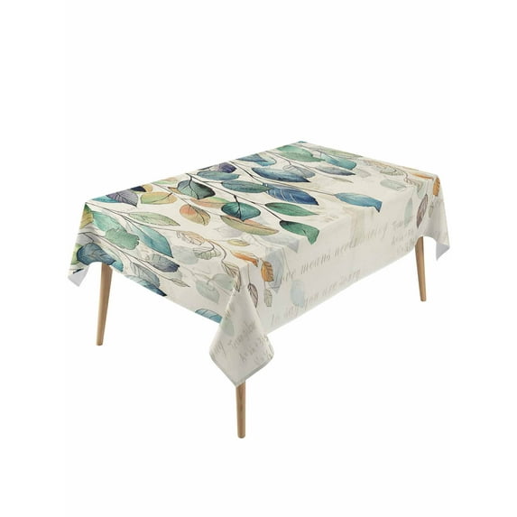 Blue Teal Botanical Table Cloth, Weeping Fall Eucalyptus Leaves Rustic Waterproof Tablecloth for Rectangle Tables, Reusable Washable Fabric Table Cover for Restaurant Kitchen Dining Tables 54"x108"
