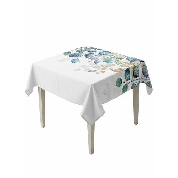 Blue Teal Botanical Table Cloth, Weeping Fall Eucalyptus Leaves Waterproof Tablecloth for Square Tables, Reusable Washable Fabric Table Cover for Restaurant Kitchen Dining Tables 60"x60"