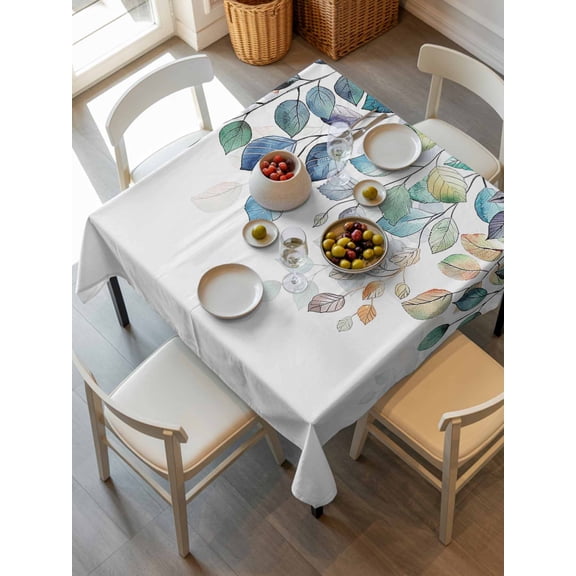 Blue Teal Botanical Tablecloth Square Table Cloth 54x54,Waterproof Outdoor Table Cloth Covers Decorative Table Protector ,Weeping Fall Eucalyptus Leaves Washable Table Cover for Kitchen Dinning Party