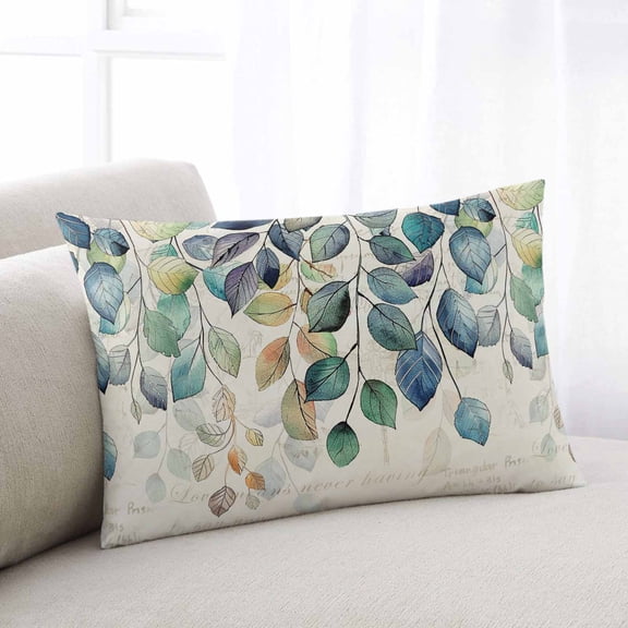 Blue Teal Botanical Throw Pillow Covers, Weeping Fall Eucalyptus Leaves Rustic Soft Breathable Pillow Cases with Zipper for Sleeping, Standard Pillowcases for Couch Bed Sofa Chair 20x26 Inches