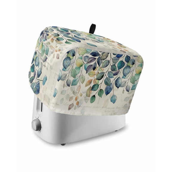 Blue Teal Botanical Toaster Cover 2 Slice, Weeping Fall Eucalyptus Leaves Rustic Dustproof Bread Machine Oven Cover with Storage Pockets, Fits Most Kitchen Toasters Protector