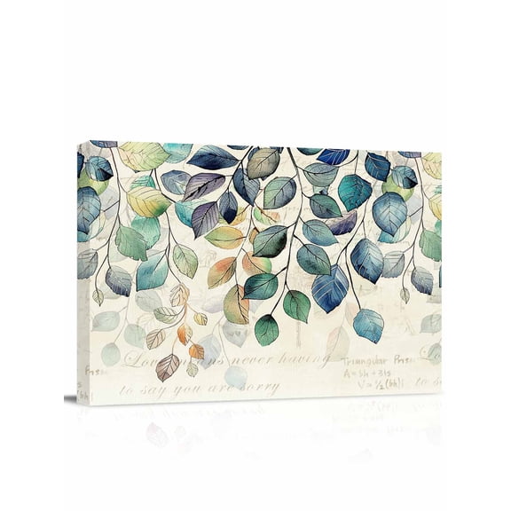 Blue Teal Botanical Wall Art for Living Room,Canvas Picture Wall Decor for Bathroom Bedroom,Weeping Fall Eucalyptus Leaves Rustic Painting Artwork for Office Kitchen Hallway Dining Room Decor 12"x16"