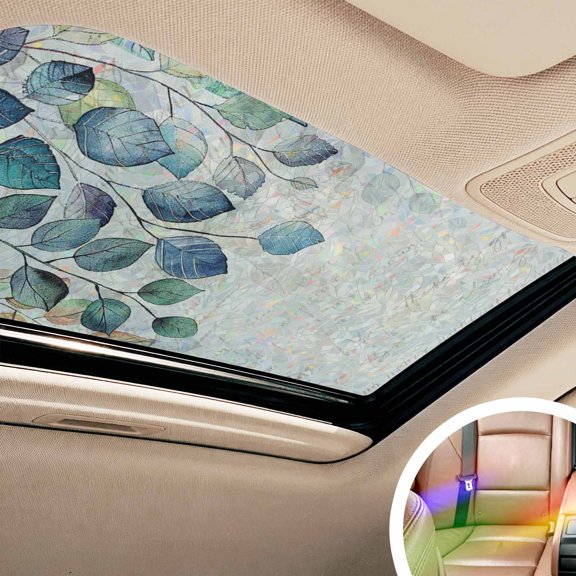 Blue Teal Botanical Window Privacy Film Rainbow Static Cling Stain Glass Window Film for Glass Door, Decorative Sunroof Decal Sticker for Car 17.7"x39.3" Weeping Fall Eucalyptus Leaves Rustic