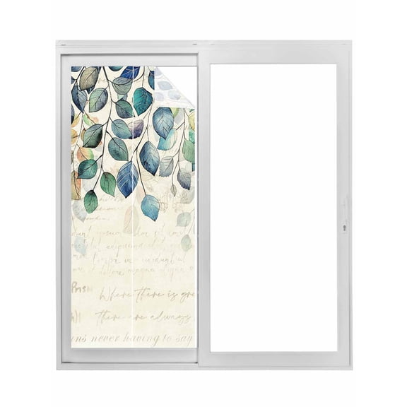 Blue Teal Botanical Window Privacy Film, Weeping Fall Eucalyptus Leaves Rustic Static Cling UV Sun Blocking Tint Film Heat Control Windows Films for Bedroom Bathroom, Window Stickers 17.7"x39.3"
