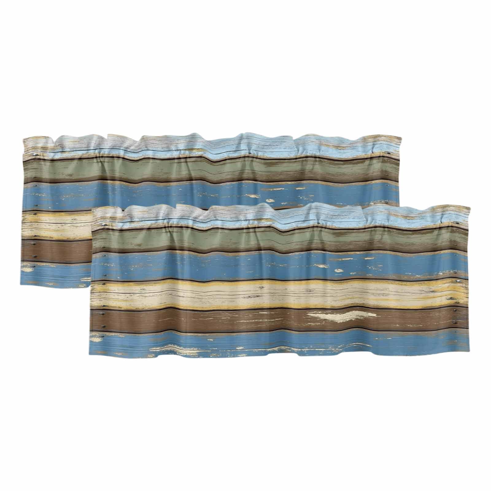 Blue Teal Brown Farmhouse Curtain Valances for Windows, Kitchen Valance ...