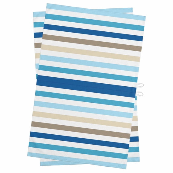 Blue Teal Brown Striped Kitchen Towels Set of 2, Water Absorbent Dish Towel, Farmhouse Stripes Simple Art Decorative Hand Towels - Quick Drying Cloth for Cooking Baking, 18x28 Inch