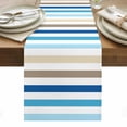 thumbnail image 1 of Blue Teal Brown Striped Table Runner - 36 Inch Long, Kitchen Dining Table Runner Dresser Scarves, Farmhouse Stripes Simple Art Farmhouse Decor for Coffee Tables Wedding Party Banquet, 1 of 8