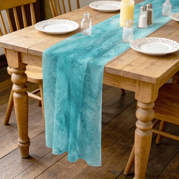 Blue Teal Clouds 10ft Cheesecloth Table Runner for Wedding 27"x120", Modern Abstract Art Fantasy Smoke Fog Kitchen Dinner Sheer Tulle Chiffon Dresser Scarf, Holiday Party Decorations