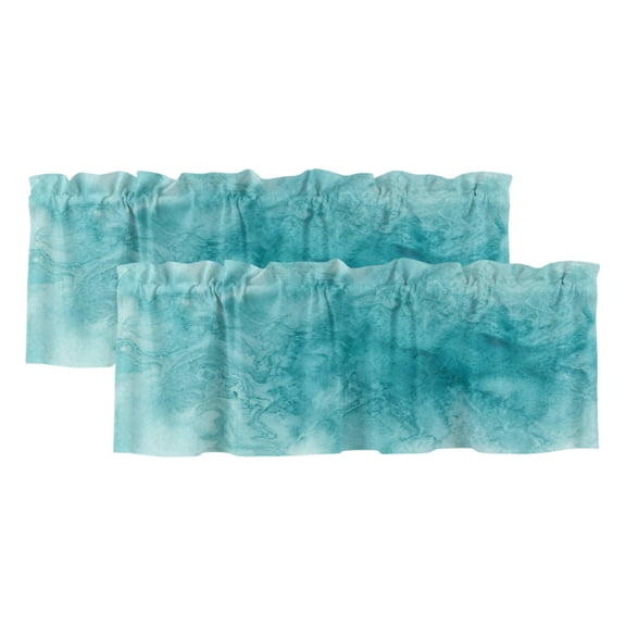 Blue Teal Clouds 2 Panels Kitchen Valance, Modern Abstract Art Fantasy Smoke Fog Curtains Valances for Small Windows Rod Pocket Window Treatments for Living Room Bedroom 54" W x 18" L