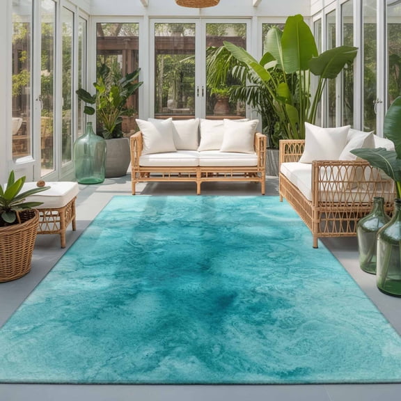 Blue Teal Clouds 6'x9' Large Area Rugs Modern Abstract Art Fantasy Smoke Fog Washable Area Rugs Non-Slip Indoor Floor Mats Large Carpet for Living Room Bedroom Dining Room