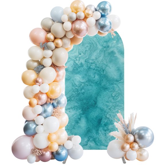 Blue Teal Clouds Arch Backdrop Cover 4 FT Modern Abstract Art Fantasy Smoke Fog Stretchy Elastic Arch Stand Covers Spandex Arched Background Birthday Wedding Party Decoration (No Stand)