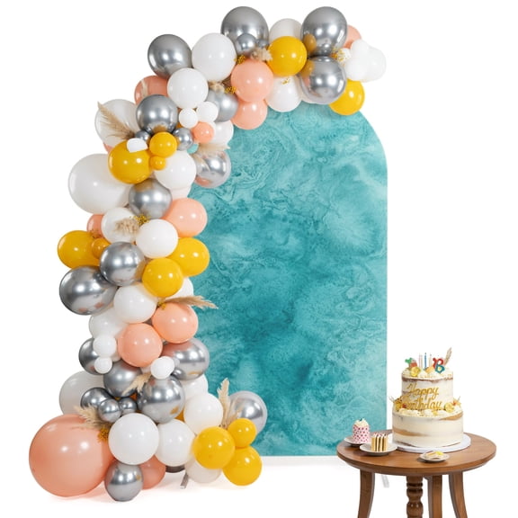 Blue Teal Clouds Arch Backdrop Cover 4FT Modern Abstract Art Fantasy Smoke Fog Spandex Fitted Arch Covers Stretchy Backdrop Decoration for Wedding Birthday Graduation Party
