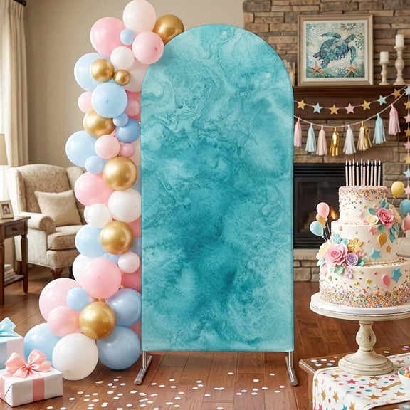 Blue Teal Clouds Arch Backdrop Covers 4 FT, Modern Abstract Art Fantasy Smoke Fog Stretchy Fitted Arched Stand Covers Party Arch Stand Cover Photo Booth for Wedding Birthday Decor