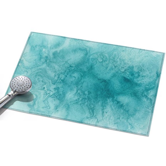 Blue Teal Clouds Area Rug, Modern Abstract Art Fantasy Smoke Fog Non-Slip Felt Rubber Backing Rectangle Indoor Carpet Washable Rugs for Living Room Bedroom 2x3ft